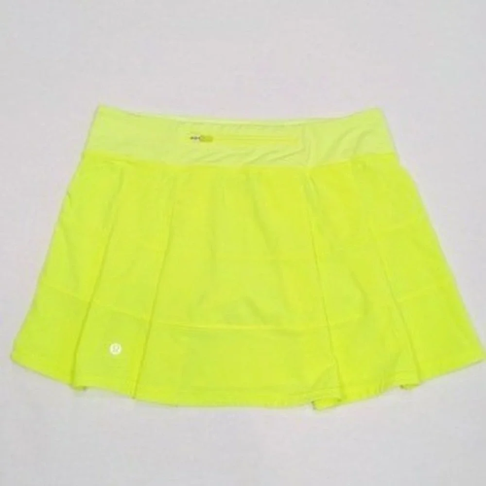 Lululemon‎ Pace Rival Skirt Skort Sz 4 Highlighter Yellow Neon Pickleball Tennis
